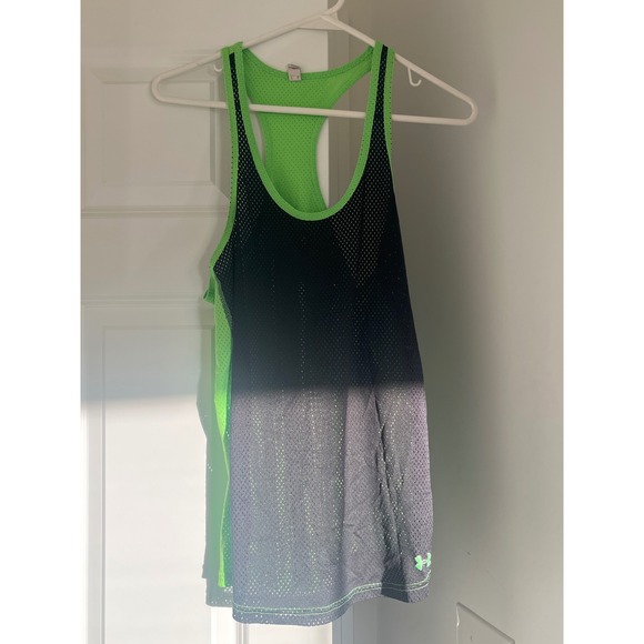 Under Armour Tank Top Womens Medium M Racerback Black Green Athletic Mesh - Picture 1 of 2